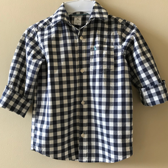 Plaid Navy Blue Button Down Shirt Toddler Boy - Picture 1 of 3